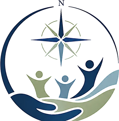 Fathom North emblem — a compass star above a family carried by a wave